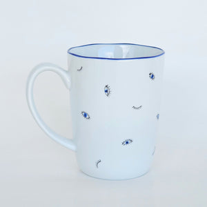 hand painted evil eye blue mug
