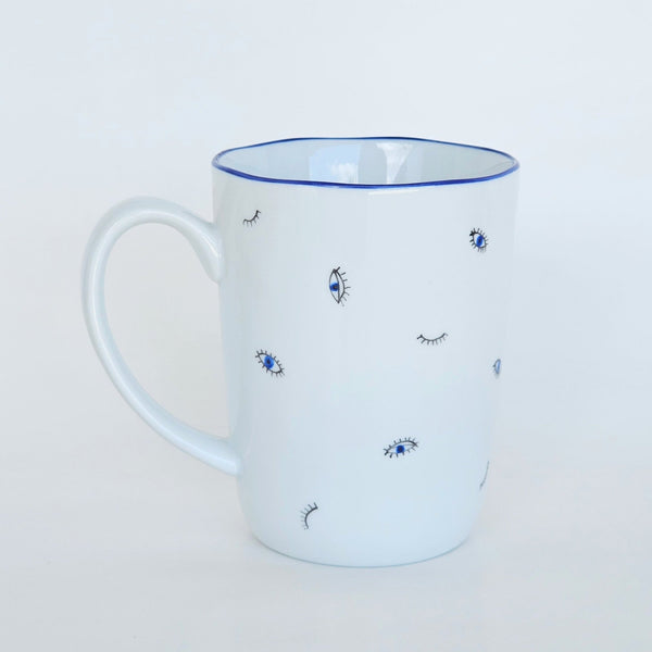 hand painted evil eye blue mug