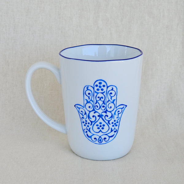 hamsa hand mug blue hand painted coffee mug