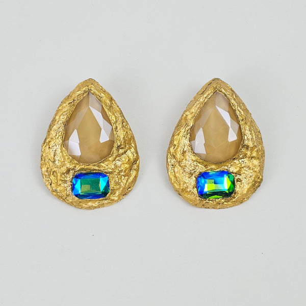 Tear Paper Mache with Green-Blue Stone Earring