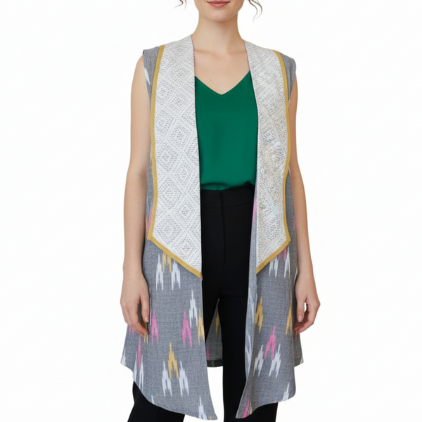 Hashti Pattern Long Vest
