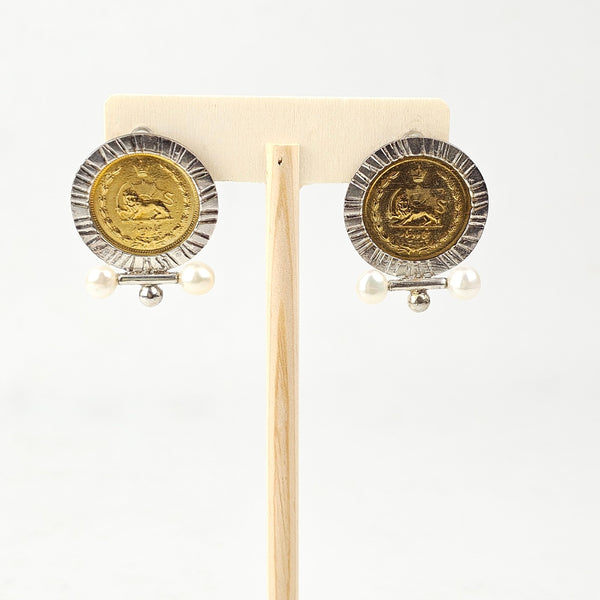 Pahlavi Coin with Pearl Earrings