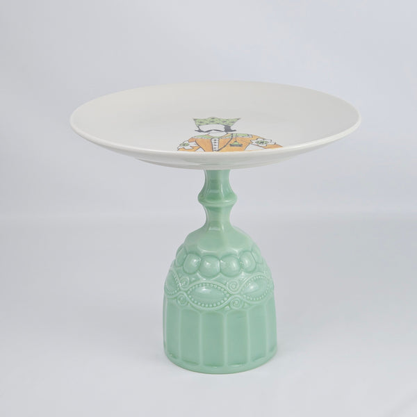 Hand painted Qajar Plate with Jade green Glass Stand