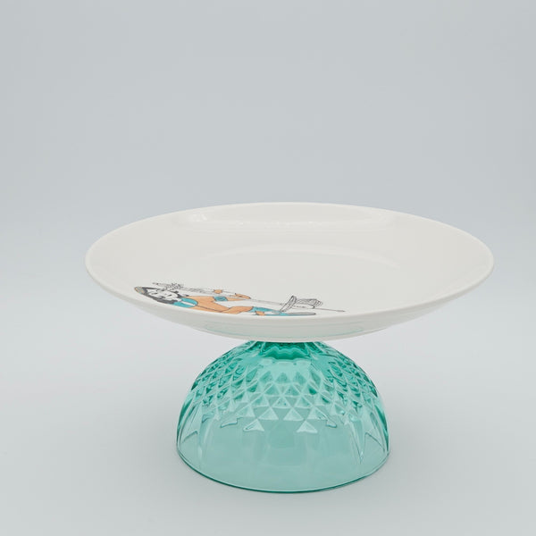 Ghajar Melody Dish with Blue Glass Stand (Hand Painted)