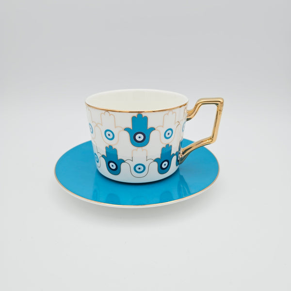 Light Blue Hamsa Cup & Saucer
