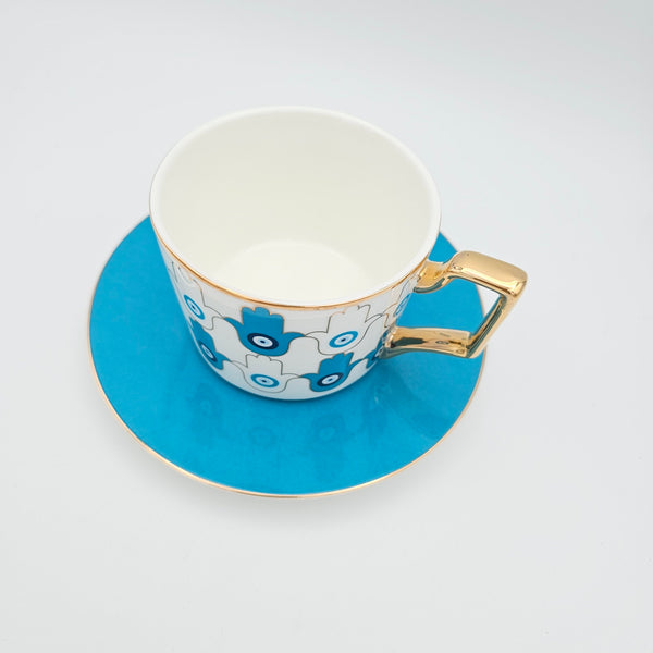 Light Blue Hamsa Cup & Saucer