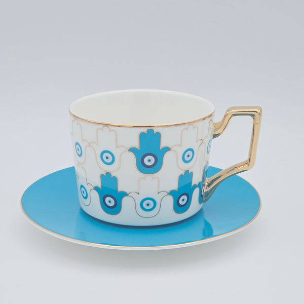 Light Blue Hamsa Cup & Saucer