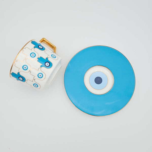 Light Blue Hamsa Cup & Saucer