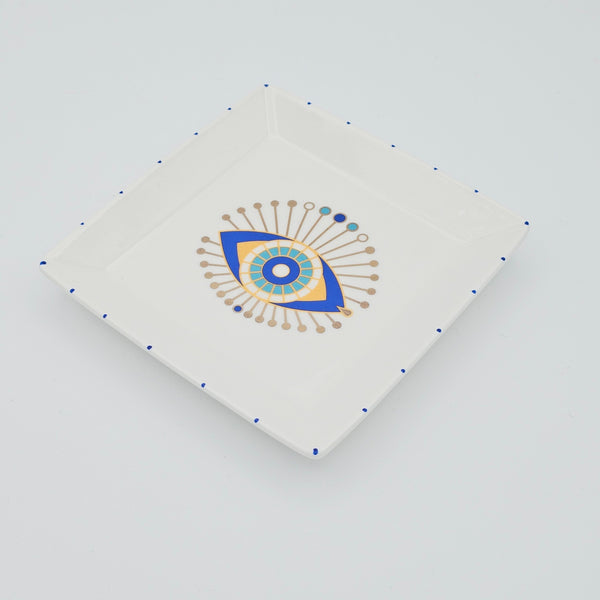 Evil Eye Square Jewelry Dish with Gold