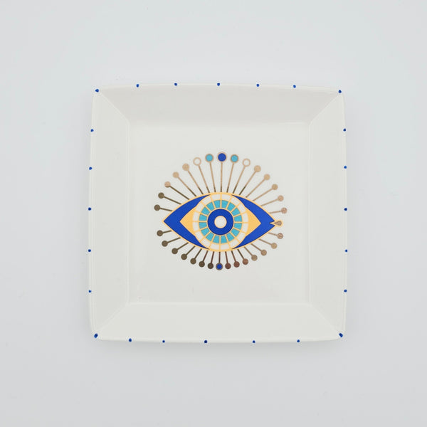 Evil Eye Square Jewelry Dish with Gold
