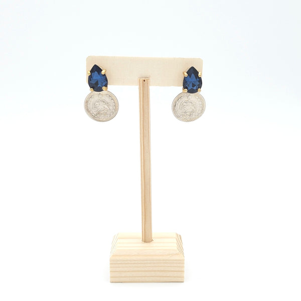 Small Tear Stone with Pahlavi Coin Earring