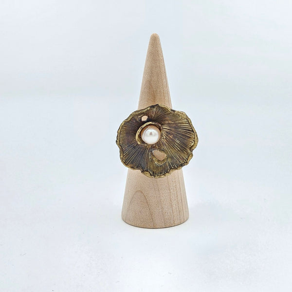 Winter Blooms Brass Ring with Pearl