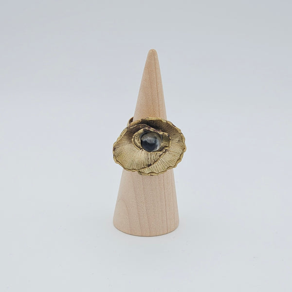 Winter Midnight Brass Ring with Pearl