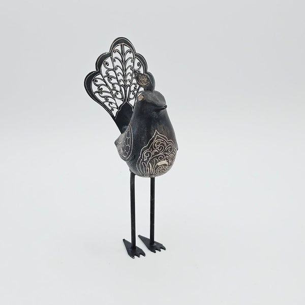 Hand Crafted Iron Birds- Tall Base with Silver Inlay