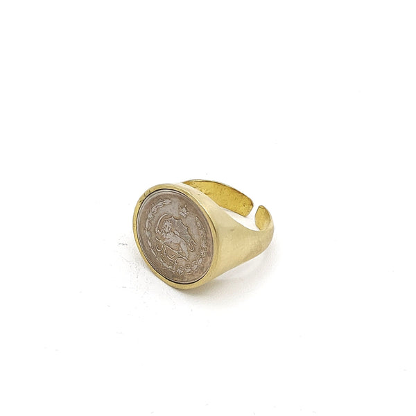 Rounded Framed Pahlavi Coin with Brass Ring