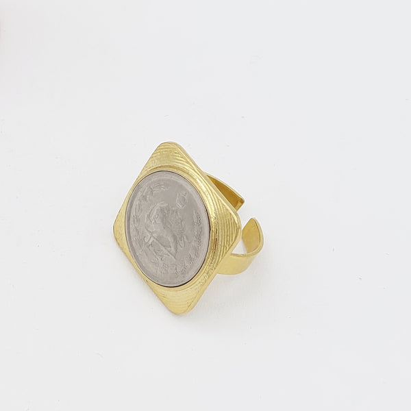 Square Pahlavi Coin with Brass Ring
