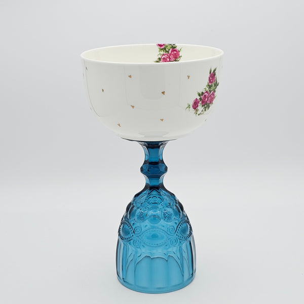 Golesorkhi Bowl With Blue Glass Stand and Gold Touches