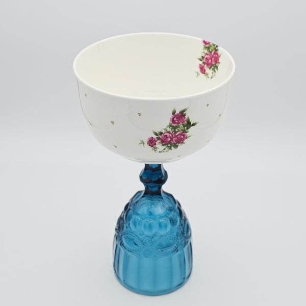 Golesorkhi Bowl With Blue Glass Stand and Gold Touches