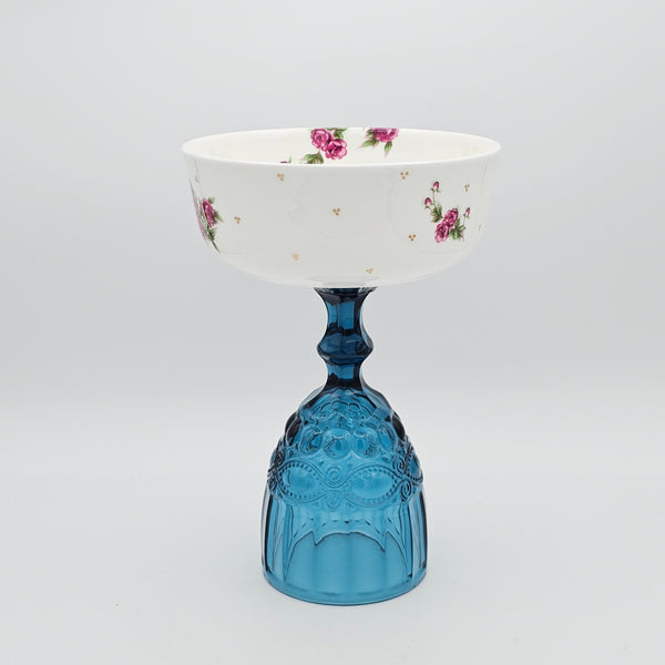 Golesorkhi Shallow Bowl With Blue Glass Stand and Gold Touches