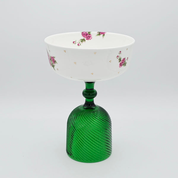 Golesorkhi Bowl With Green Glass Stand and Gold Touches