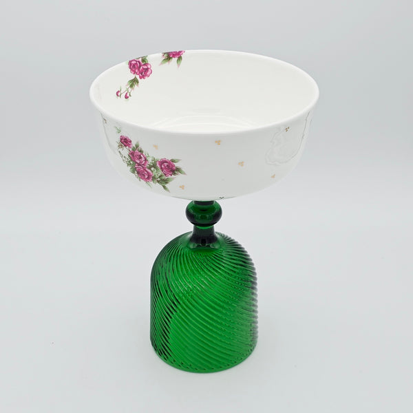 Golesorkhi Bowl With Green Glass Stand and Gold Touches