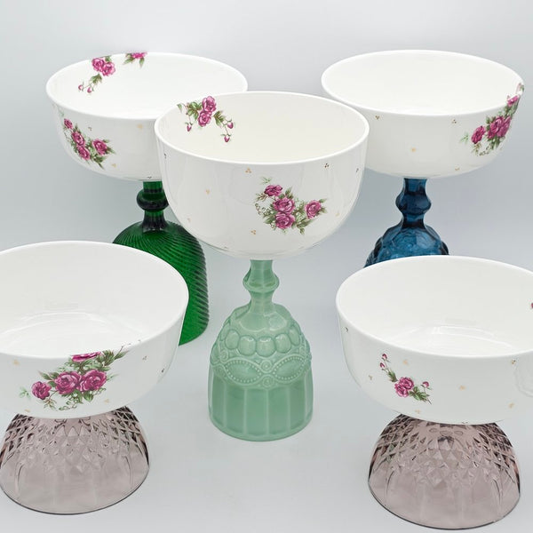 Golesorkhi Bowl With Green Glass Stand and Gold Touches