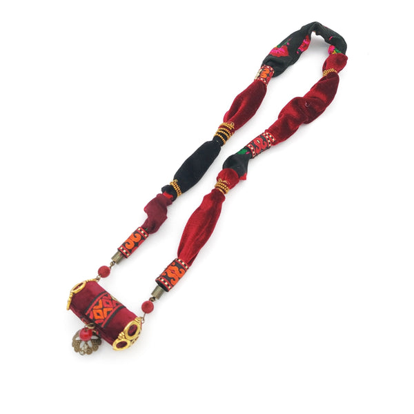 Red Vintage Patchwork Necklace