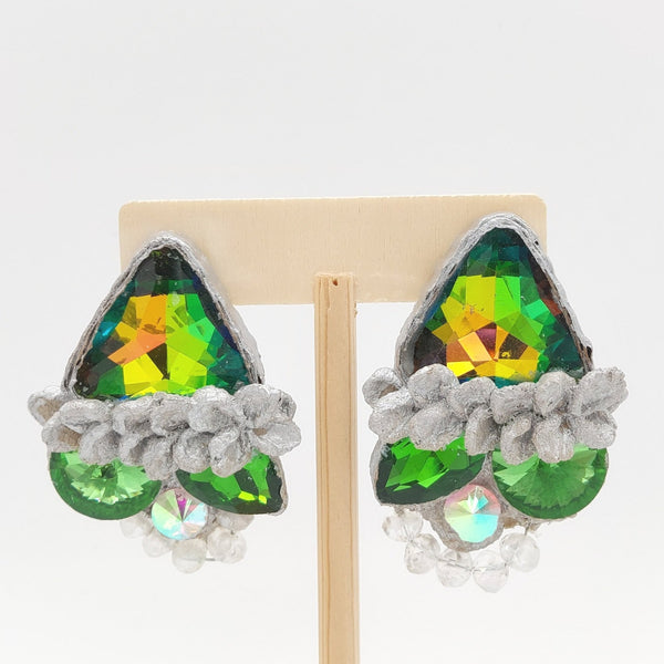Green Arrow Gem Paper Mache Earrings