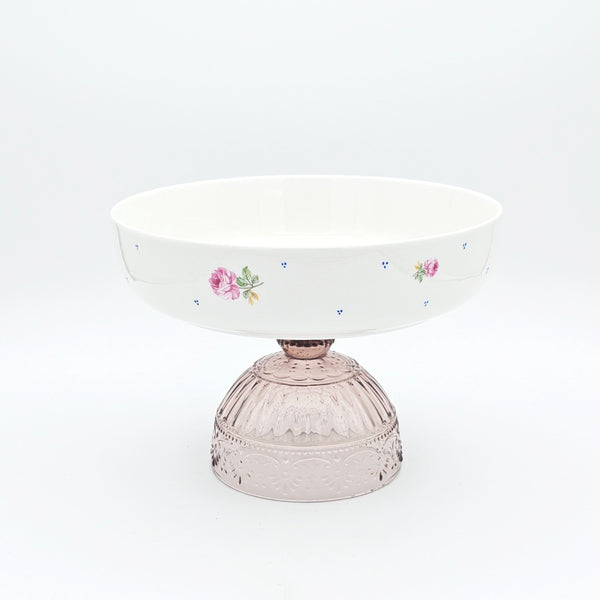 Pink Roses Bowl with Glass Stand