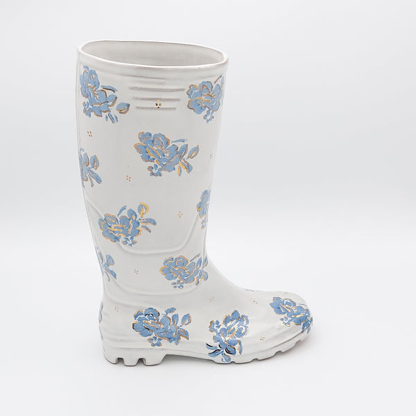 Ceramic Rain Boot Vase With Gold