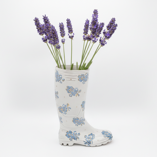 Ceramic Rain Boot Vase With Gold