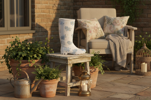 Ceramic Rain Boot Vase With Gold