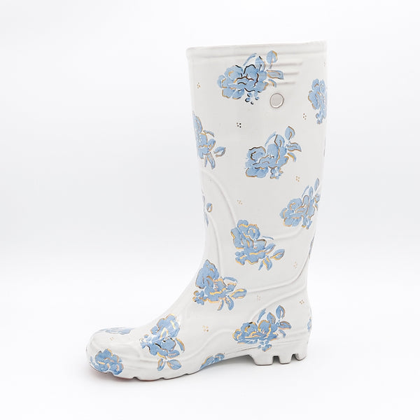 Ceramic Rain Boot Vase With Gold