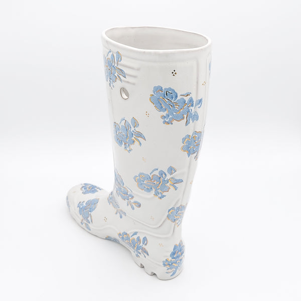 Ceramic Rain Boot Vase With Gold