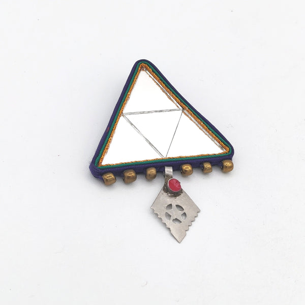 Triangle Mirror Brooch with Pendant