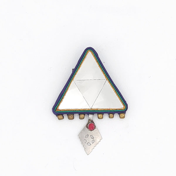 Triangle Mirror Brooch with Pendant