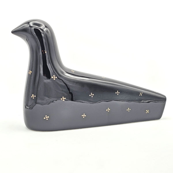 Gold Painted Black Ceramic Bird Sculpture