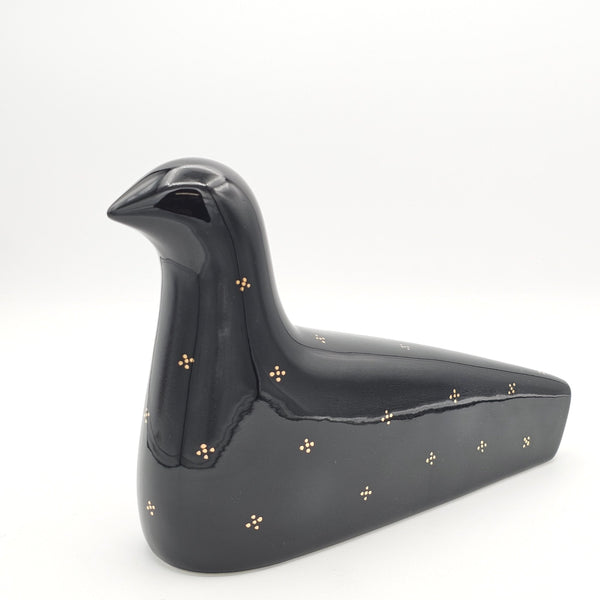 Gold Painted Black Ceramic Bird Sculpture