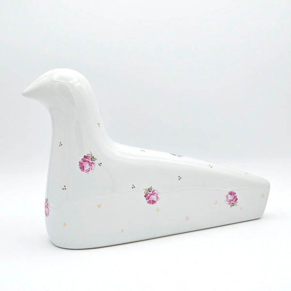 Pink Rose Ceramic Bird Sculpture with Gold Touches