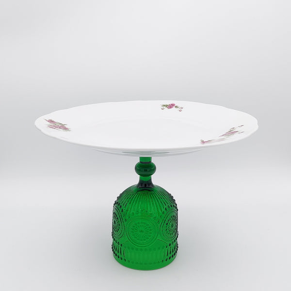 Golesorkhi Rounded Plate with Green Glass Stand