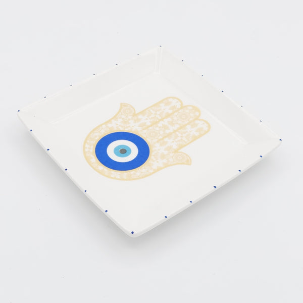 Hamsa Hand Square Jewelry Dish with Gold