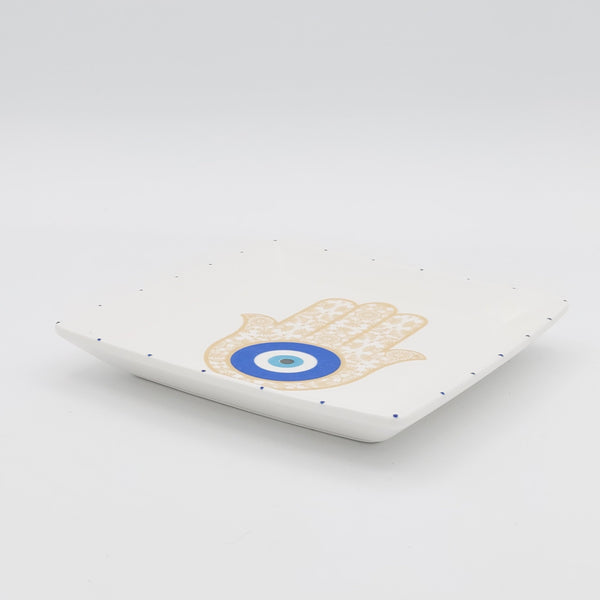 Hamsa Hand Square Jewelry Dish with Gold