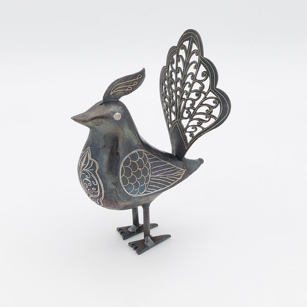 Hand Crafted Iron Birds-with Comb and Silver inlay