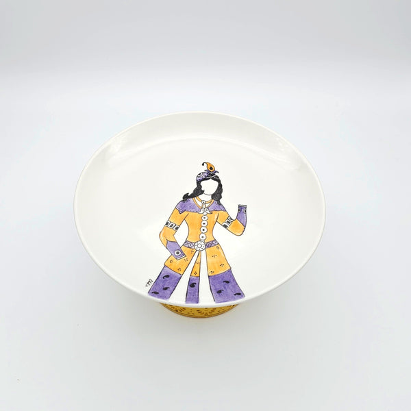 Hand Painted Qajar Dance Plate with Yellow Glass Stand