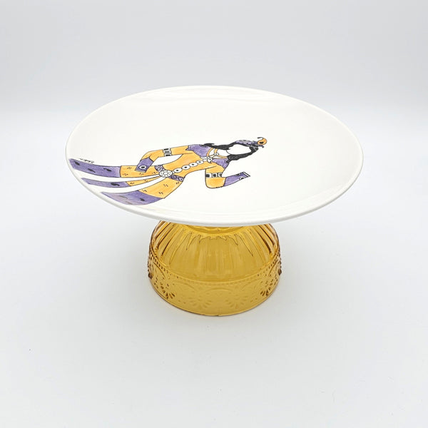 Hand Painted Qajar Dance Plate with Yellow Glass Stand