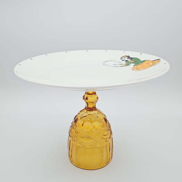 Hand Painted Qajar Daf Plate with Yellow Glass Stand