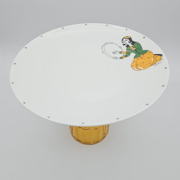 Hand Painted Qajar Daf Plate with Yellow Glass Stand