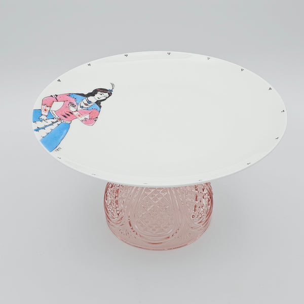 Hand Painted Qajar Lady Plate with Pink Glass Stand