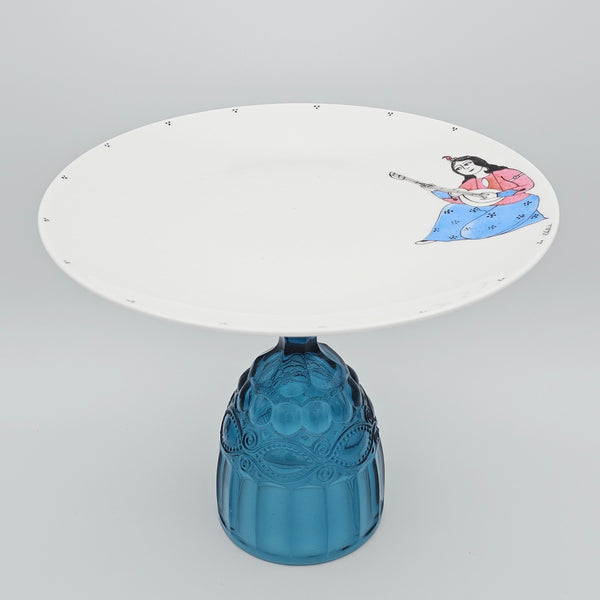 Hand Painted Qajar Taar with Blue Glass Stand