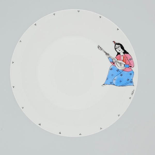 Hand Painted Qajar Taar with Blue Glass Stand